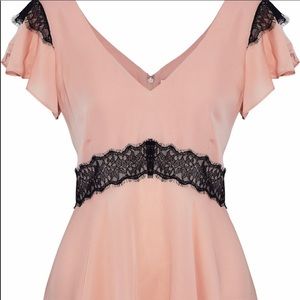 NWOT Cinq À Sept pink silk top w/ black lace